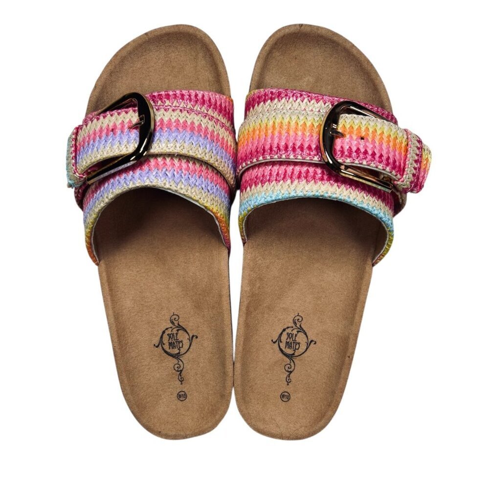 Sole Mates 10 Women Sandal Buckle Multicolor Flip Flop Open Toe